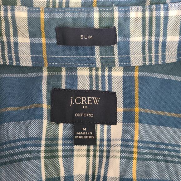 J. Crew Men's Oxford 100% Cotton Slim Fit‎ Button Shirt Blue Plaid Medium Preppy - Picture 10 of 11